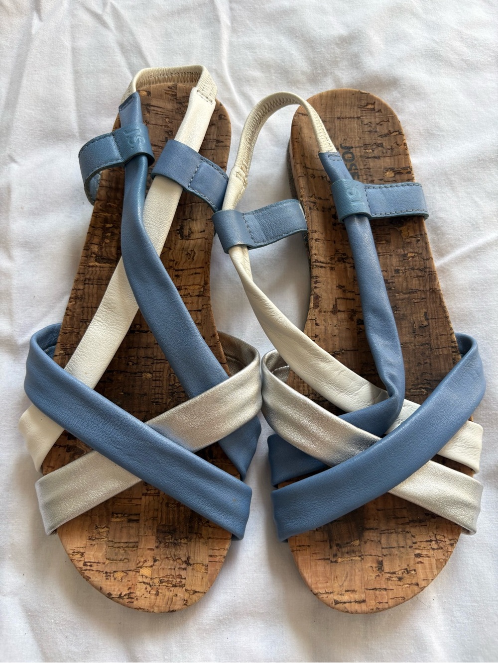 Joseph Seibel Women’s Blue and White Cork-leather Strap Sandals